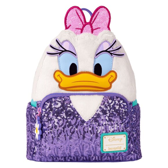 Loungefly Handbags - Loungefly Daisy Duck 85th Anniversary Sequin Plush Cosplay Mini Backpack NWT